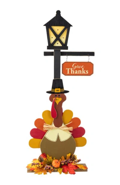 Glitzhome Fall Thanksgiving Lighted Wooden Lamp Post Porch Decor With Timer In Multi