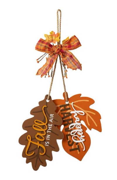 Glitzhome Fall Wooden Maple Leaves With Bowknot Door Hanger In Multi