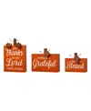 Glitzhome Fall Wooden Pumpkin Table Decor, Pack Of 3 In Orange