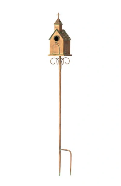 Glitzhome Farmhouse Faux Copper 2-tiered Metal Decorative Garden Birdhouse With Stake In Brown