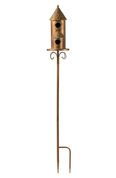 Glitzhome Farmhouse Faux Copper 2-tiered Metal Decorative Garden Birdhouse With Stake In Metallic