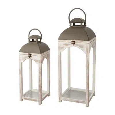 Glitzhome Farmhouse Modern Wood Metal 2-pc. Decorative Lantern In Gray
