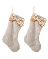 Glitzhome Faux Fox Fur Christmas Stockings With Bow, Set Of 2 In Multi
