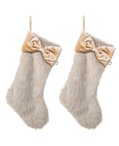 Glitzhome Faux Fox Fur Christmas Stockings With Bow, Set Of 2 In Multi