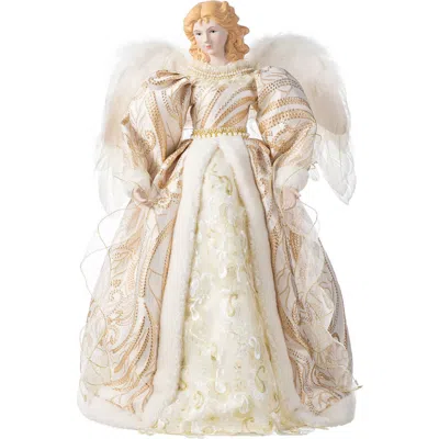 Glitzhome Faux Fur Christmas Elegant Angel Tree Topper In Neutral