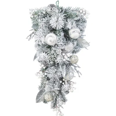 Glitzhome Flocked Berry Ornament And Pinecone Christmas Teardrop In Gray