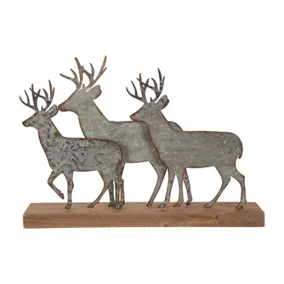 Glitzhome Galvanized Metal & Wooden Reindeer Christmas Tabletop Decor In Silver