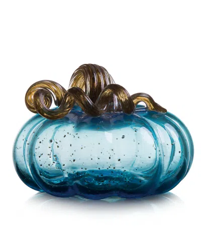 Glitzhome Glass Pumpkin In Blue