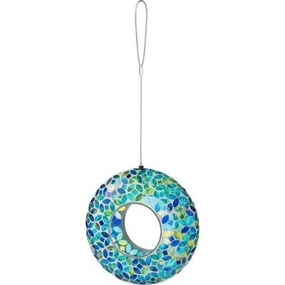 Glitzhome Glass Round Hanging Multi-color Mosaic Birdfeeders In Blue