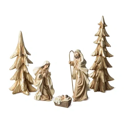 Glitzhome Gold Resin Holy Family Nativity Set In Multi