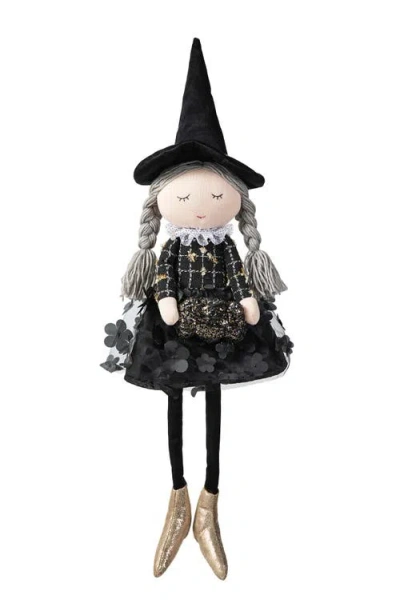 Glitzhome Halloween Fabric Dressed Witch Or Pumpkin Sitter In Black