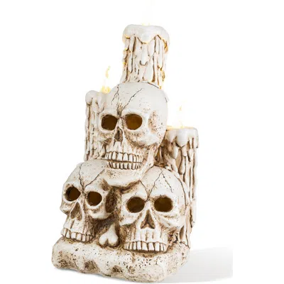 Glitzhome Halloween Lighted Resin Reaper Skulls Candles Figurine In White