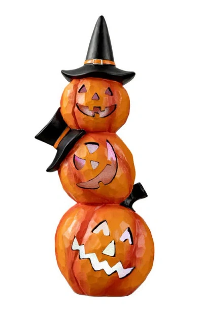 Glitzhome Halloween Lighted Stacked Resin Pumpkin Table Decor In Brown