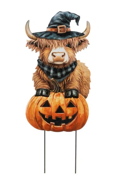 Glitzhome Halloween Metal Black Cat With Spring Head Or Labrador Highland Cow Yard Stake In Multi