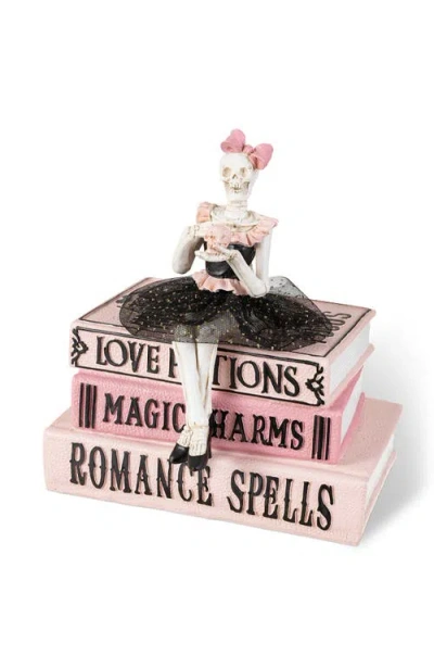 Glitzhome Halloween Polyresin Pink Skeleton Ballerina On Books Table Decor
