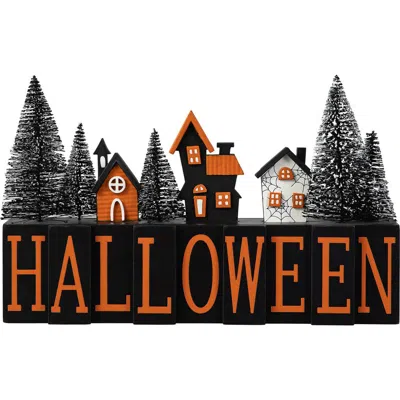 Glitzhome Halloween Wooden Halloween Haunted House Table Sign In Black