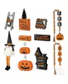 GLITZHOME HALLOWEEN WOODEN WORD SIGNS AND FABRIC GNOME TIERED TRAY SET TABLE DECOR, SET OF 11