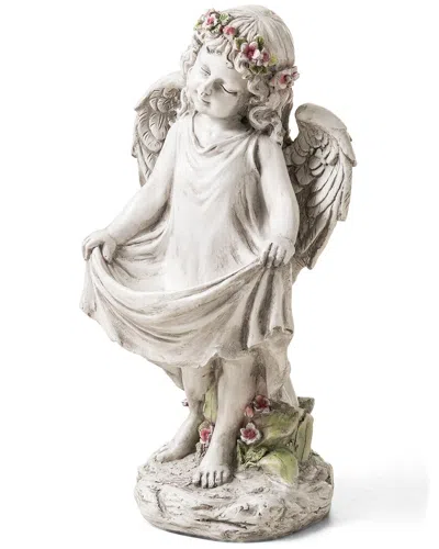 Glitzhome Handmade Angel Garden Statue With Birdfeeder In Gray
