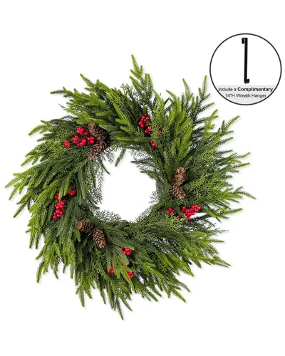 Glitzhome Handmade Christmas Dripping Wreath With Pinecones & Red Berries In Green