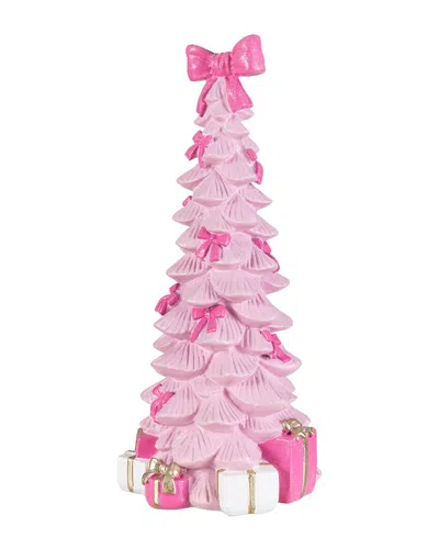 Glitzhome Handmade Christmas Pink Tree With Bow Table Decor In Multi