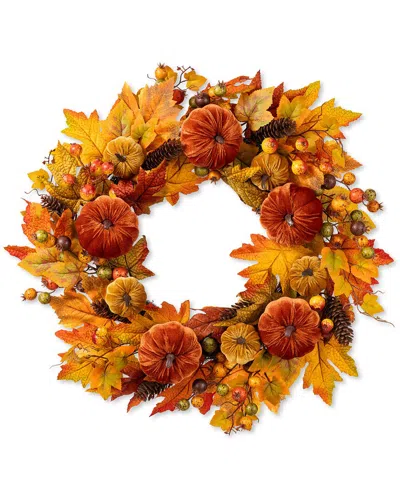 Glitzhome Handmade Fall Velvet Pumpkin In Orange