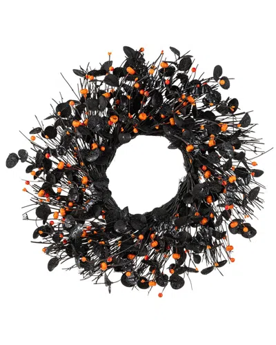 Glitzhome Handmade Halloween Eucalyptus Pumpkin Bat Wreath In Black