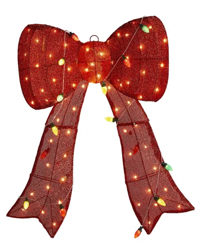 Glitzhome Handmade Lighted Fabric Bow Outdoor Decor In Brown