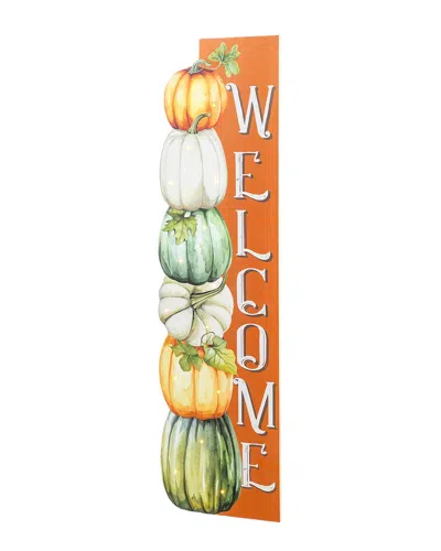 Glitzhome Handmade Lighted Fall Wood Stacked Pumpkins Welcome Porch Sign With Timer In Multi