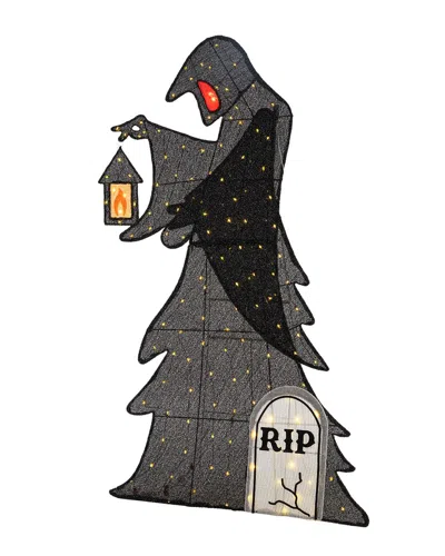 Glitzhome Handmade Lighted Halloween 2d Grim Reaper Outdoor Decor In Black