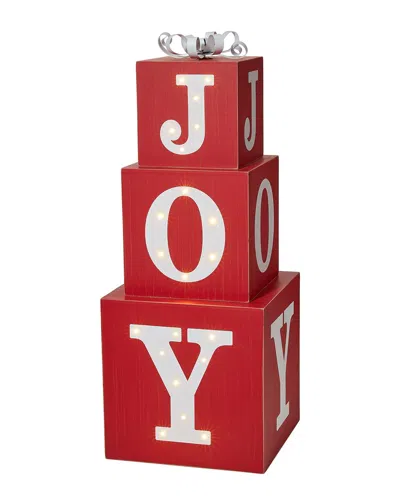 Glitzhome Handmade Lighted Wooden Block Joy Porch Sign With Timer In Red