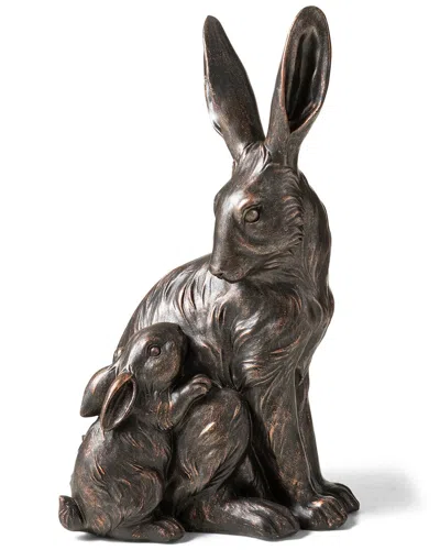 Glitzhome Handmade Mom & Baby Rabbit Statue In Brown