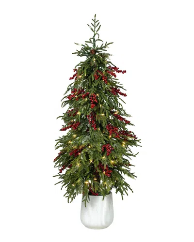 Glitzhome Handmade Norfolk Pine Berry Porch Tree In Green