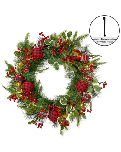 Glitzhome Handmade Ornament Berry Holly Wreath In Multi