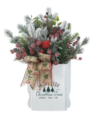 Glitzhome Handmade Pine Needle & Berry Centerpiece In Multi