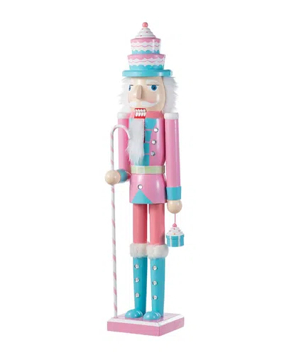 Glitzhome Handmade Pink Cupcake Nutcracker In Multi