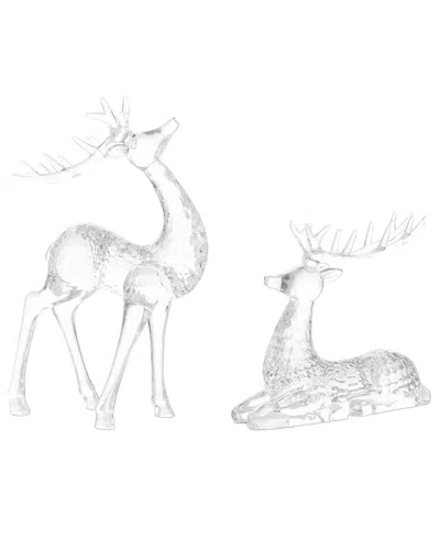 Glitzhome Handmade Set Of 2 Christmas Reindeer Table Decor In White