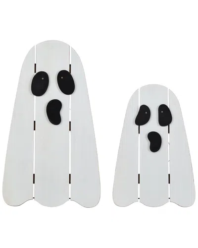 Glitzhome Handmade Set Of 2 Halloween Lighted Wooden White Ghost Porch Décor  With Timer In Gray
