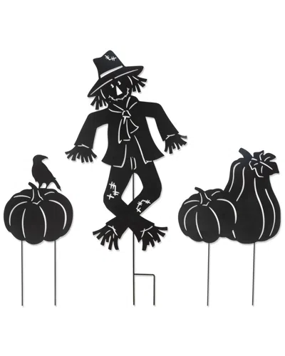 Glitzhome Handmade Set Of 3 Fall Metal Scarecrow Silhouette Yard Stakes In Black