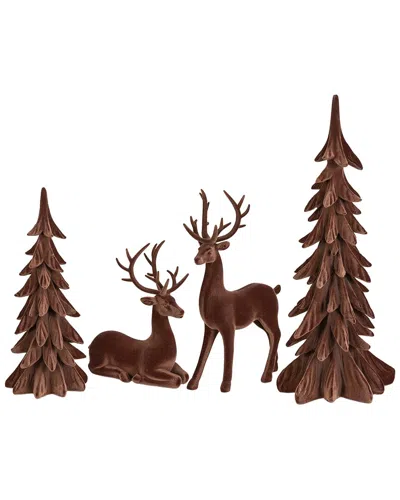 Glitzhome Handmade Set Of 4 Christmas Flocked Reindeer Table Decor Set In Brown