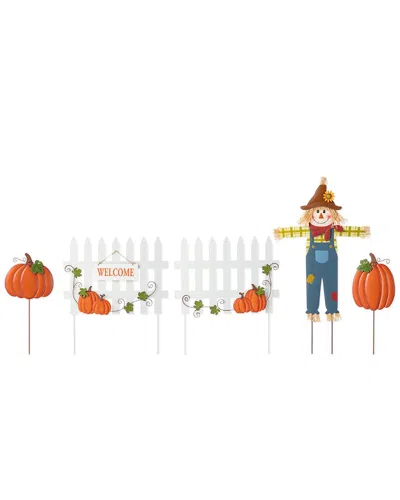 Glitzhome Handmade Set Of 5 Fall Metal Scarecrow In Multi