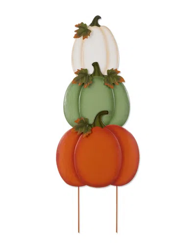 Glitzhome Handmade Set Of Three 36in Fall Stacked Pumpkin Yard Stakes In Multi