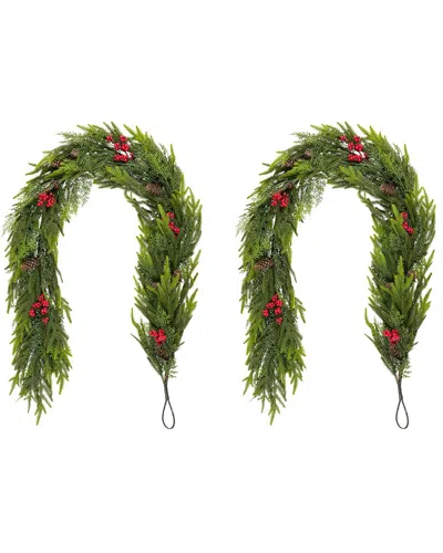 Glitzhome Handmade Set Of Two 6ft Christmas Dripping Garland With Pinecones &  Red Berries In Green