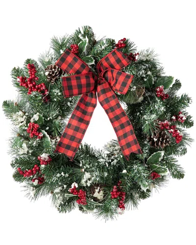 Glitzhome Handmade Snow Berry Twig Wreath In Green