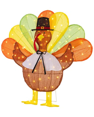 Glitzhome Handmade Thanksgiving Lighted Fabric Turkey Outdoor Decor In Multi