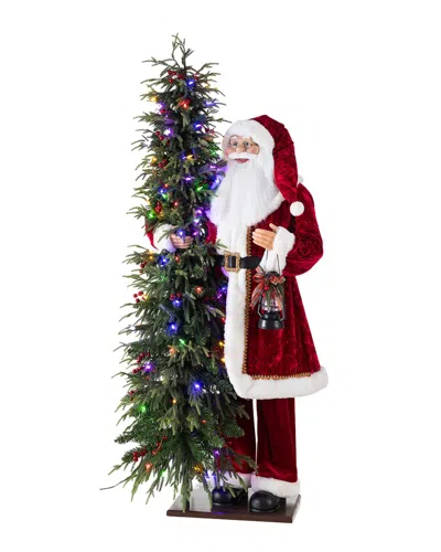 Glitzhome Handmade Traditional Santa With Tree In Multi