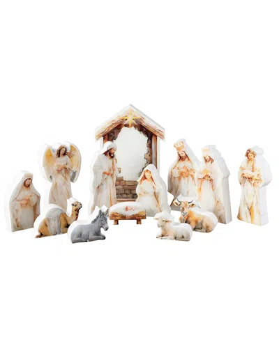 Glitzhome Handmade Wooden & Resin Nativity Figurine Set In Neutral