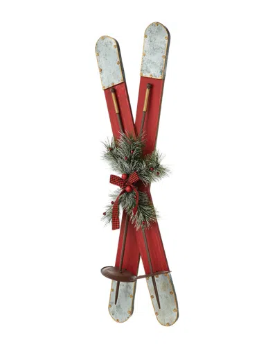 Glitzhome Handmade Wooden/galvanized Ski Porch Decor In Multi