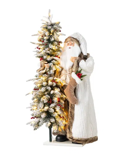 Glitzhome Handmade Woodland Santa With Tree In Multi