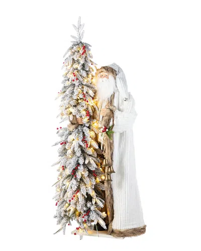 Glitzhome Handmade Woodland Santa With Tree In White