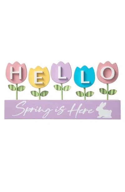 Glitzhome Happy Easter Wooden Metal Tulips Bunny Family Table Decor In Multi